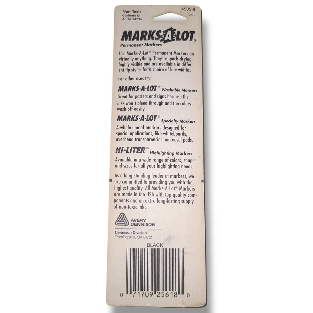 Vintage Avery Dennison Marks-A-Lot Black Permanent Marker New Carded 4535-8